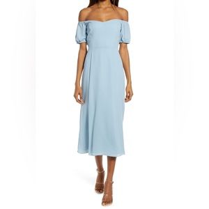 Wayf Ensley Light blue off the shoulder Midi dress
